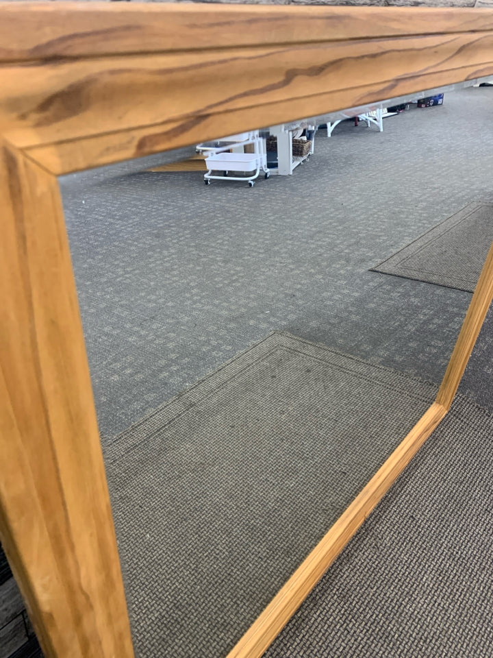 LARGE WOOD FRAMED MIRROR.
