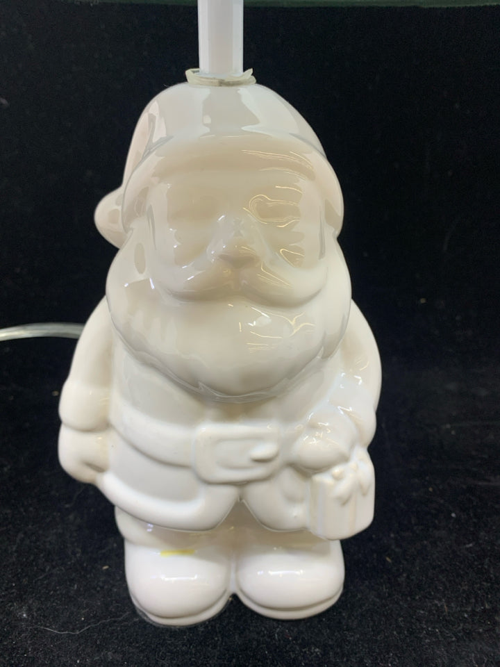 CERAMIC WHITE SANTA BASE W/ DARK GREEN SHADE.