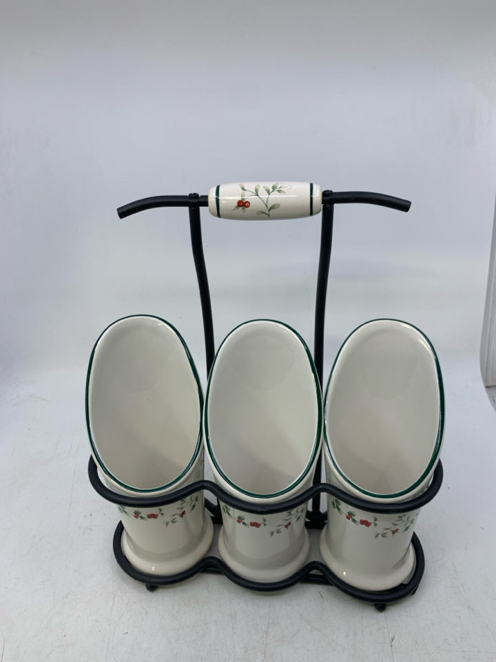 PFALTSGRAFF WINTERBERRY CERAMIC 3 SLOT UTENSIL HOLDER W/ STAND.