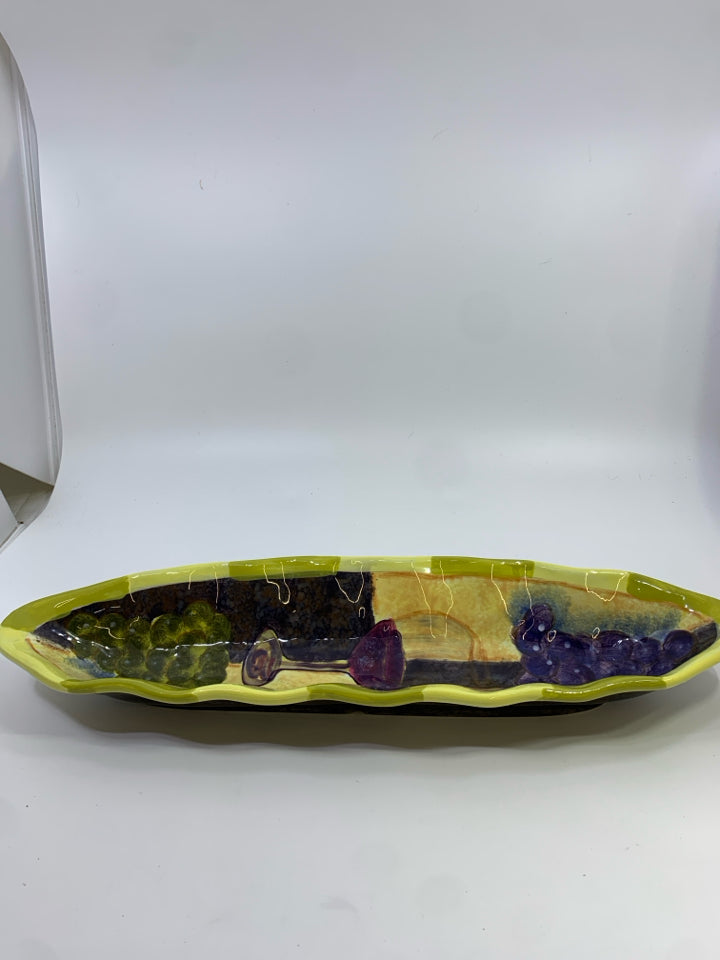 WINE PAINTED OVAL BOWL.