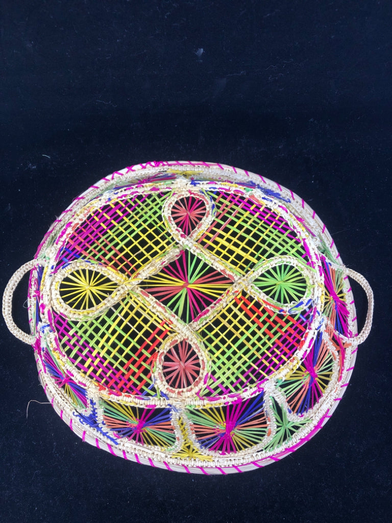 MULTI COLOR WICKER BASKET.