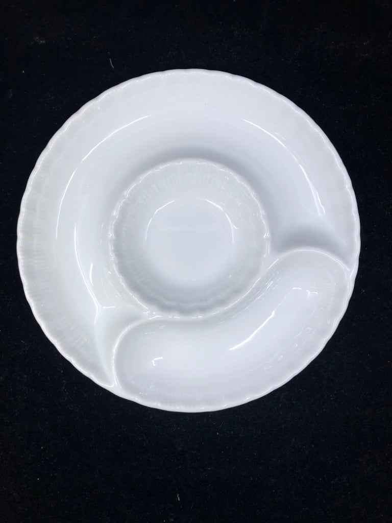 WHITE DIVIDED CHIP & DIP BOWL.