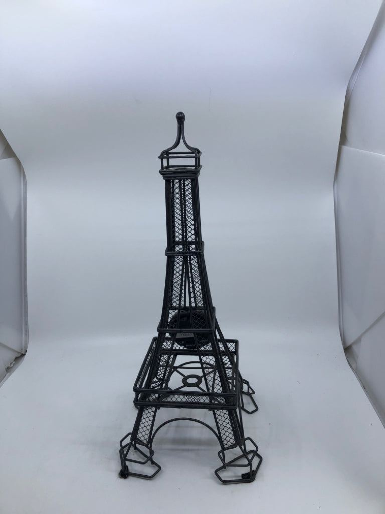 GREY METAL EIFFLE TOWER CLOCK.