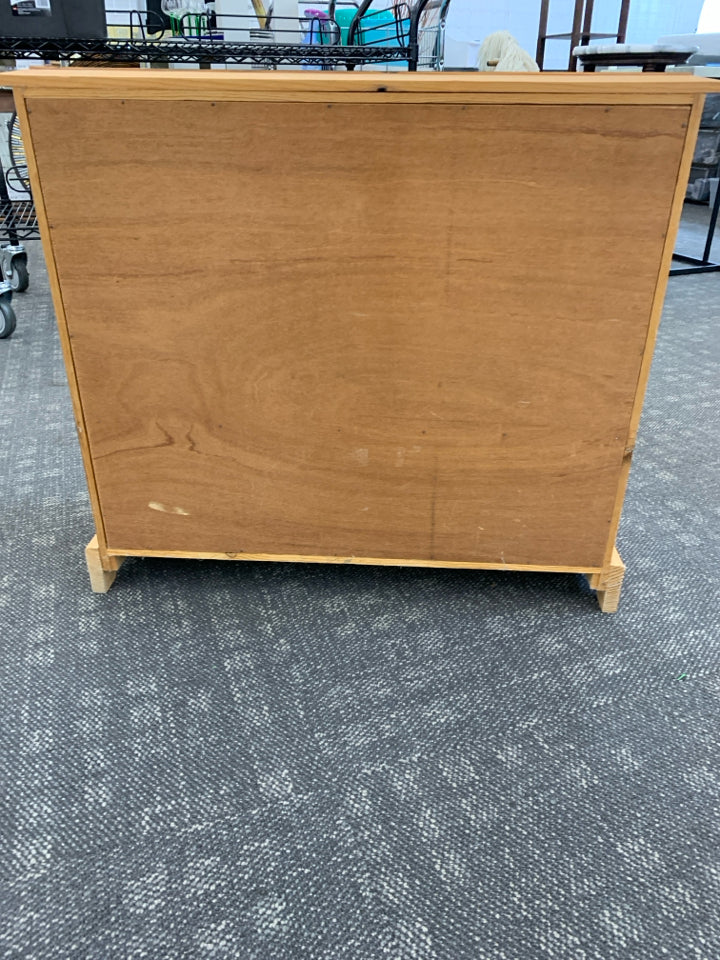 HAND-PAINTED GREEN & WOOD FOLK ART CABINET W/DRAWER.