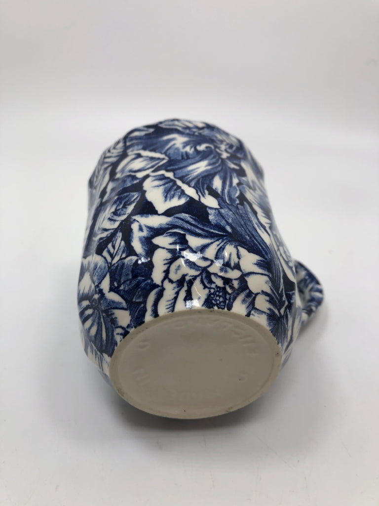 5 BLUE & WHITE FLORAL PATTERN MUGS- ENGLAND.