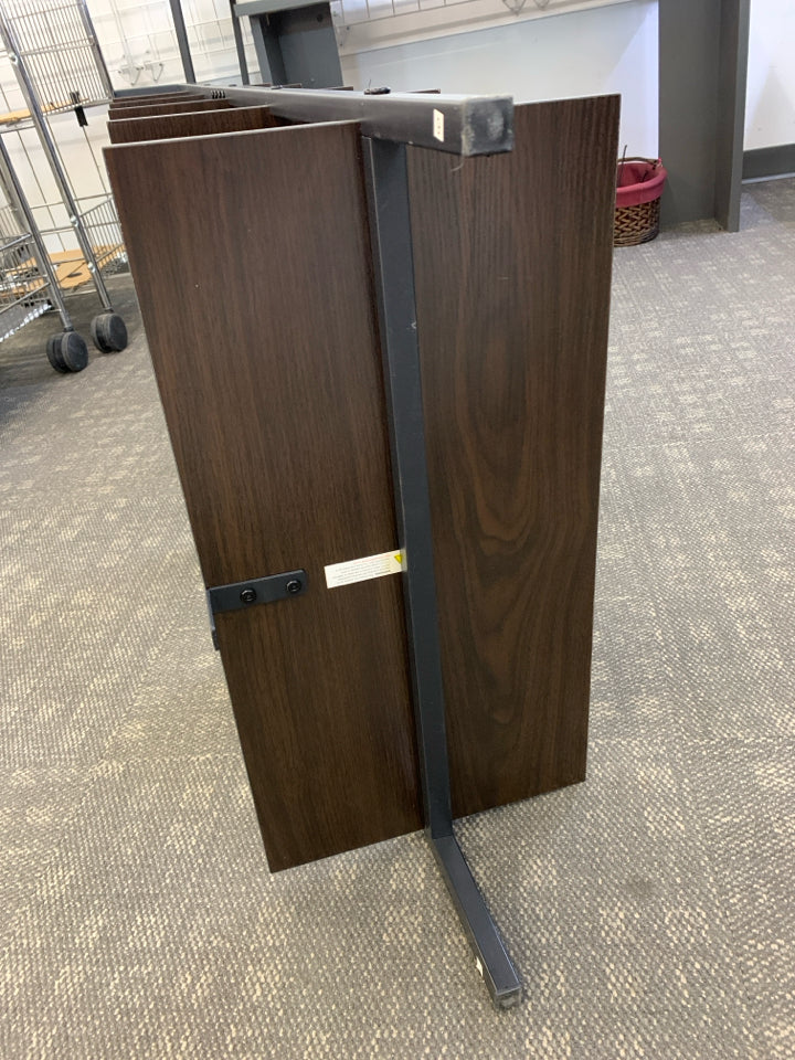 DARK FRAMED LADDER-STYLE WALL-MOUNT BOOKSHELF.