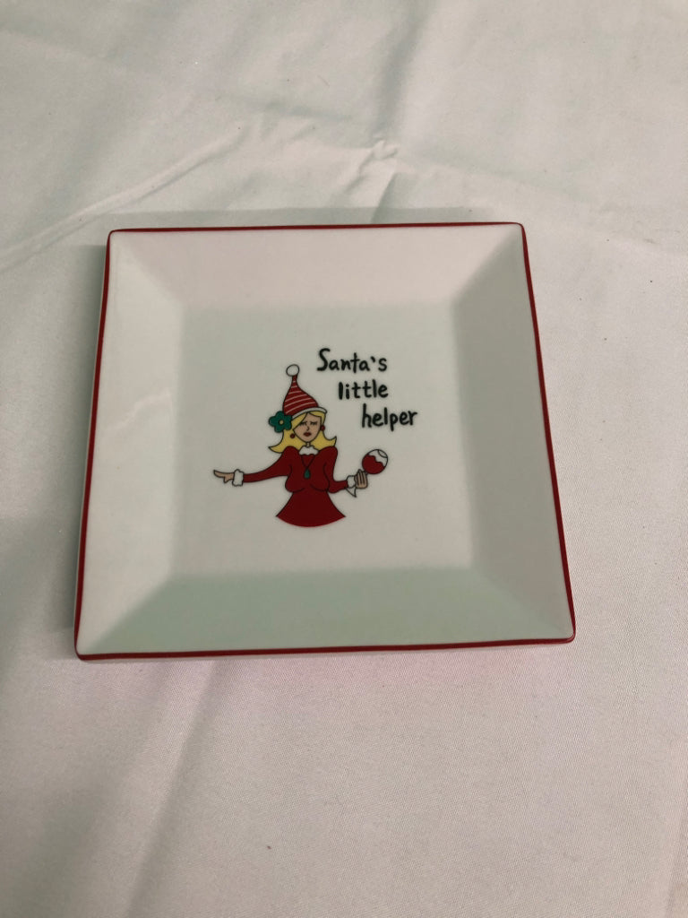 SQUARE SANTAS LITTLE HELPER TRINKET DISH.