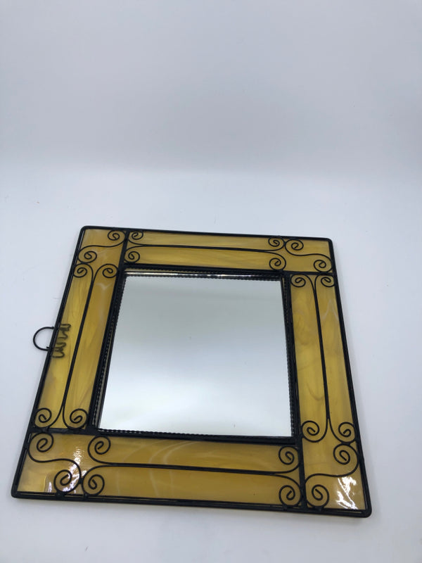 YELLOW STAIN GLASS SQUARE MIRROR.