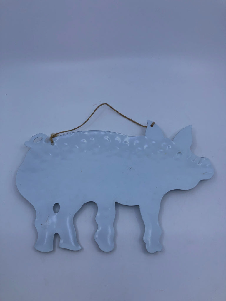 METAL WHITE PIG SIGN.