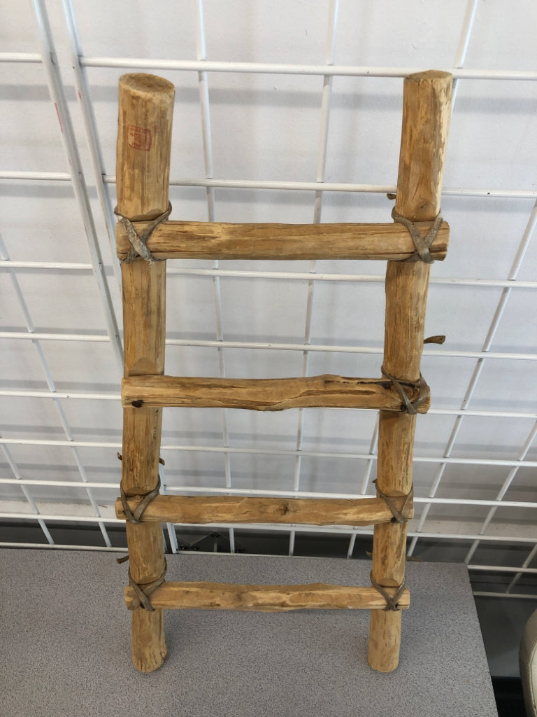 CARVED WOOD LADDER DECOR.
