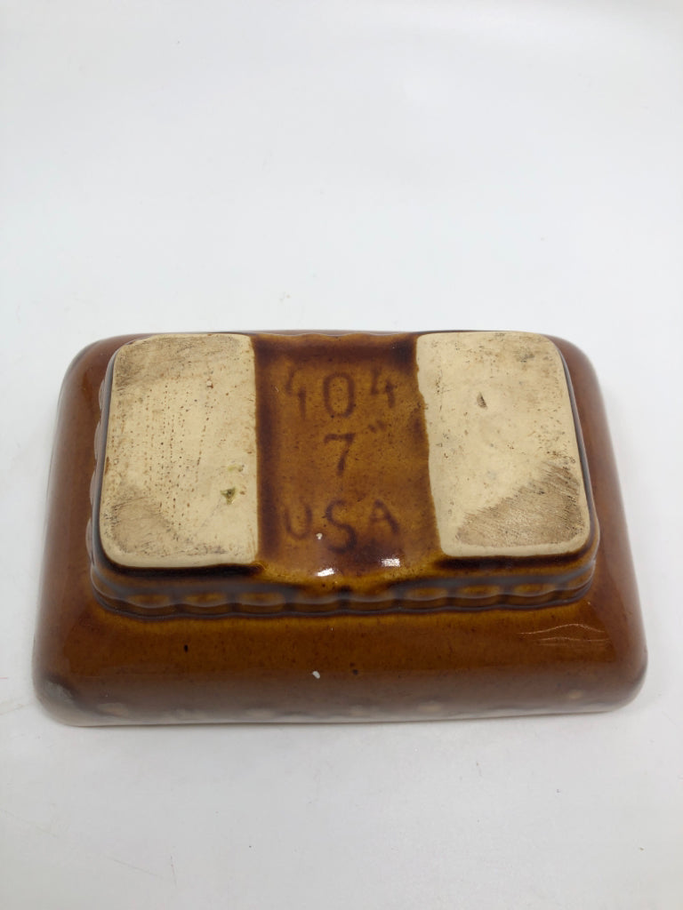 VTG BROWN DRIP GLAZE RECTANGLE POTTERY PLANTER.