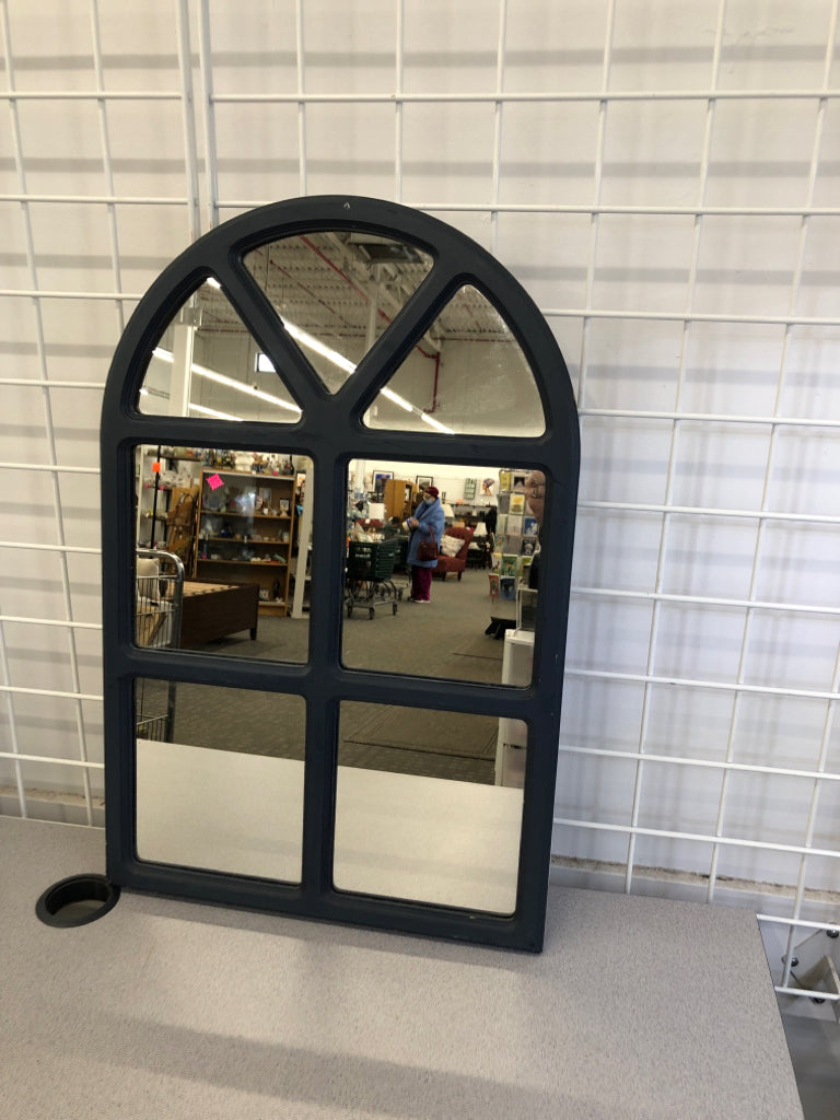 BLUE WOOD WINDOWPANE WALL MIRROR.