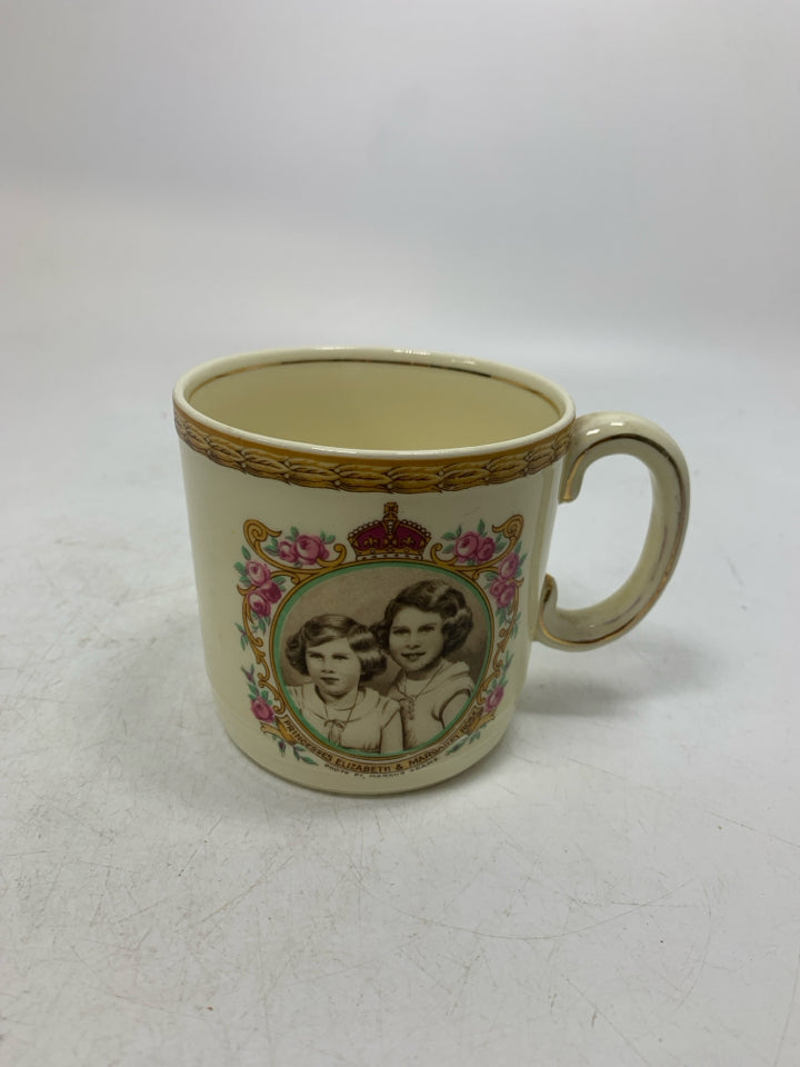 VTG PRINCESS ELIZABETH & MARGARET ROSE PORTRAIT MUG.