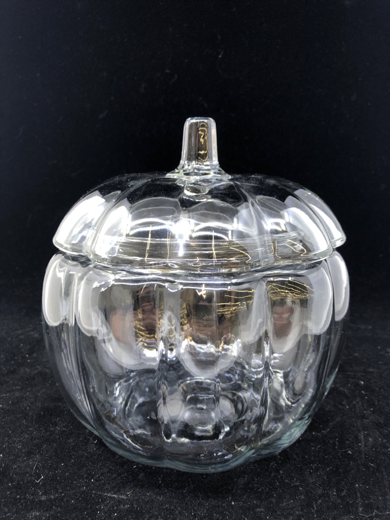GLASS PUMPKIN CANDY JAR.