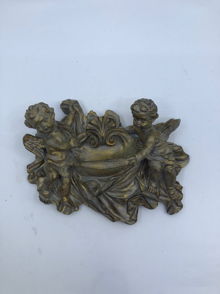 GOLD RESIN CHERUBS WALL SCONCE.