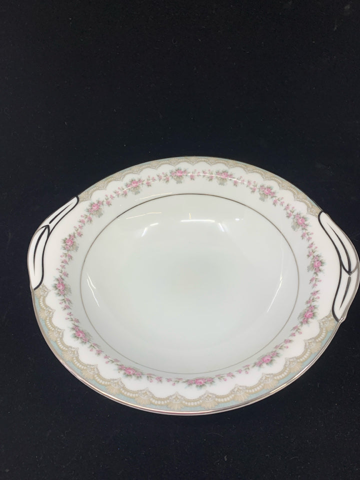 CIRCLE SERVING BOWL W/ PINK ROSE RIM NORITAKE CHINA.