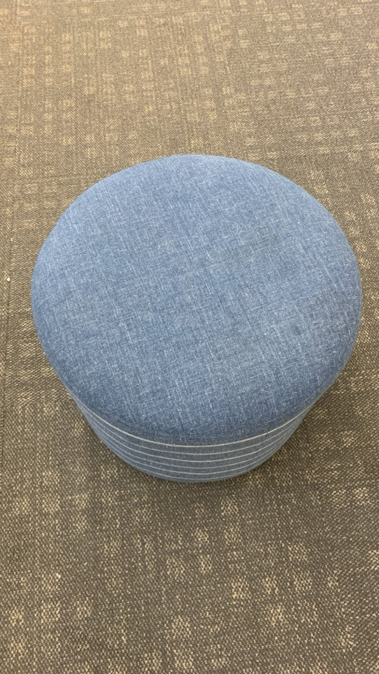ROUND DENIM OTTOMAN.