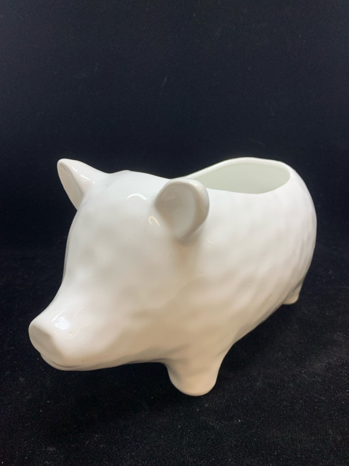 WHITE CERAMIC PIG PLANTER.