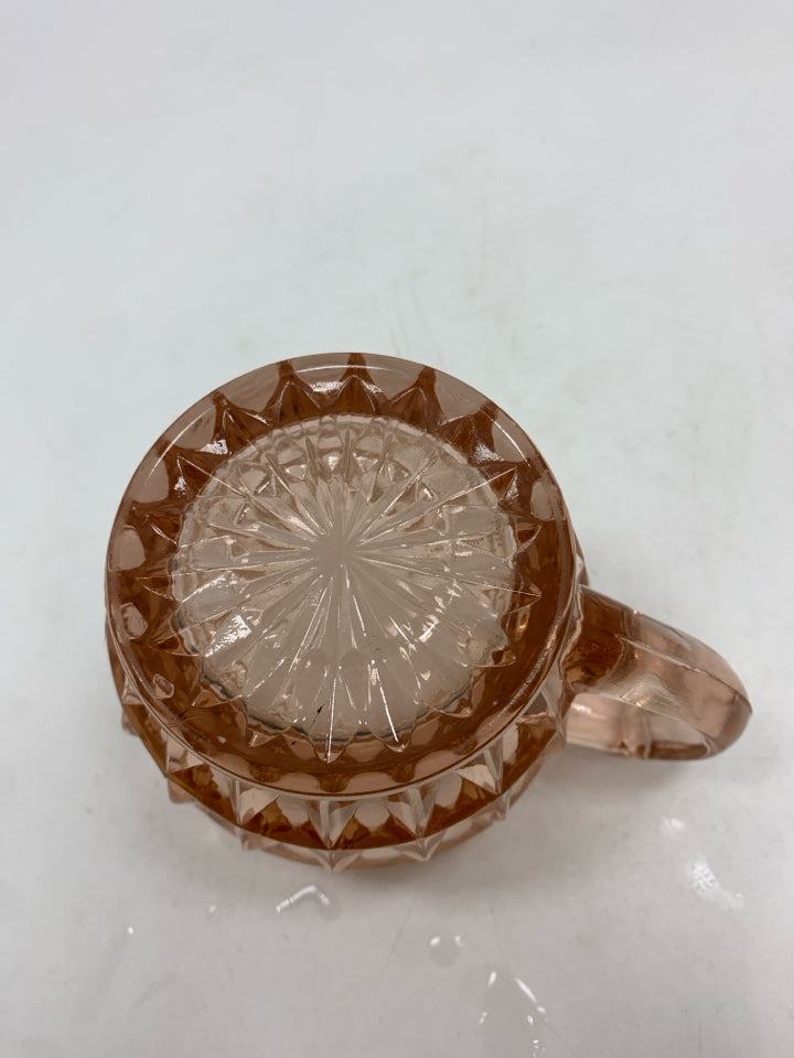 VTG PINK DEPRESSION GLASS CREAMER W/DIAMOND DESIGN.
