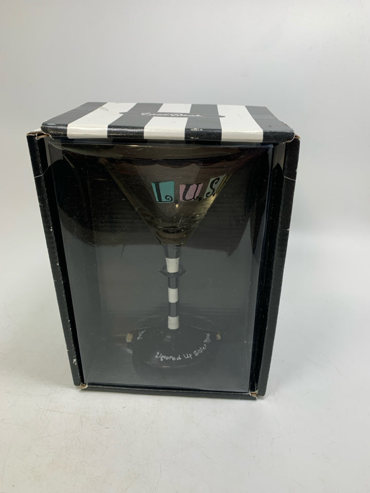 NIB LIQUORED UP SISTERHOOD PAINTED MARTINI GLASS.