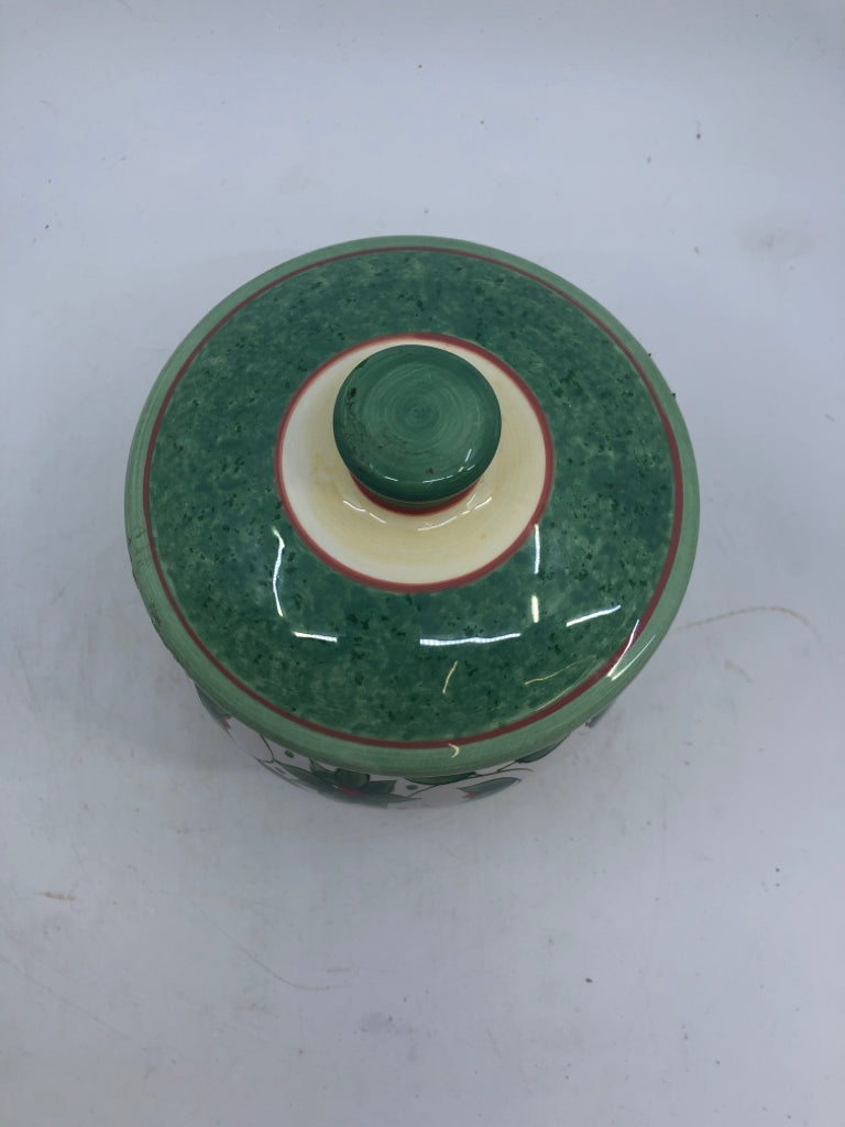 GREEN IVY COOKIE JAR WITH LID.