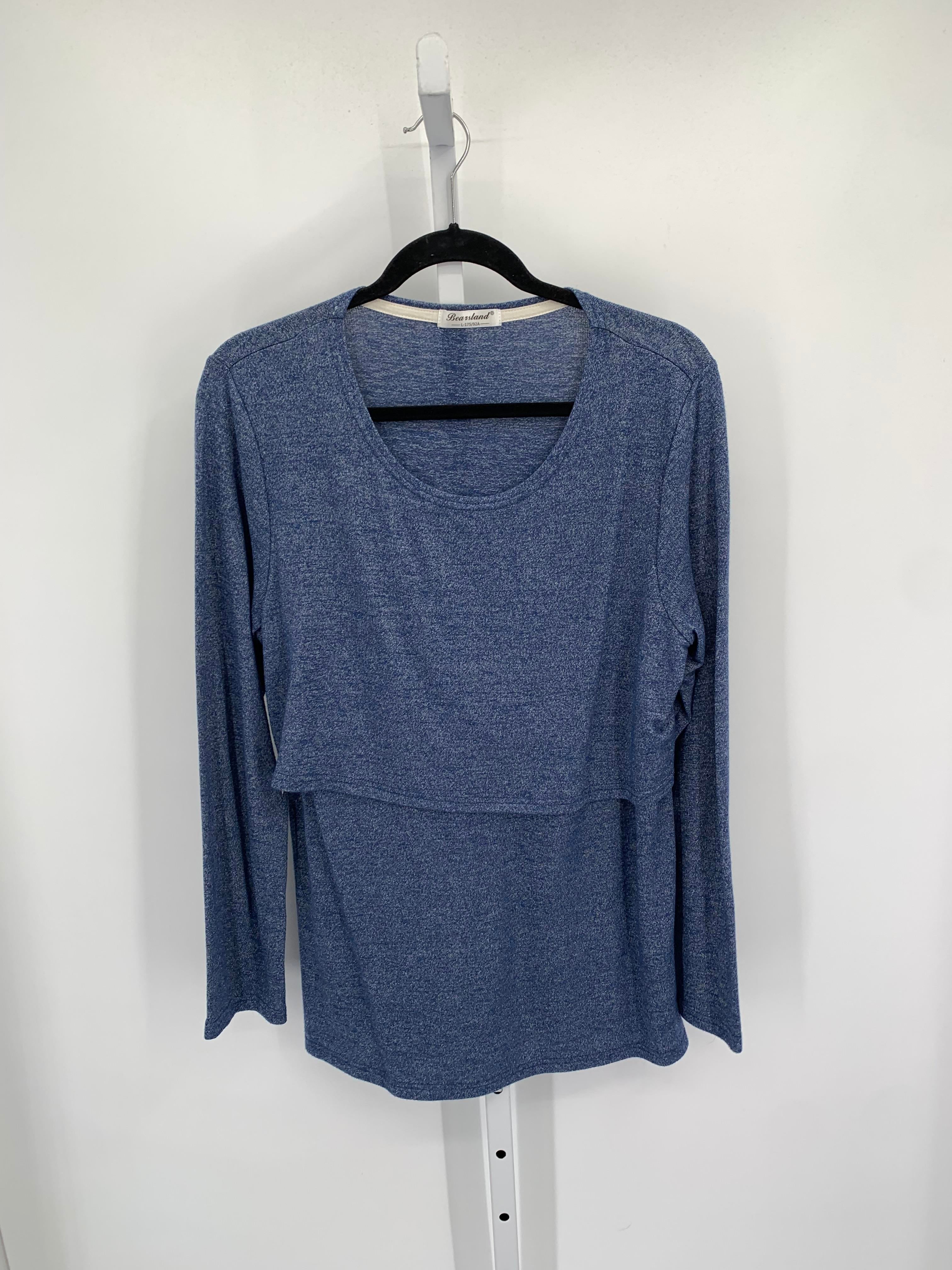 Blue Size Large Maternity Long Sleeve Shirt