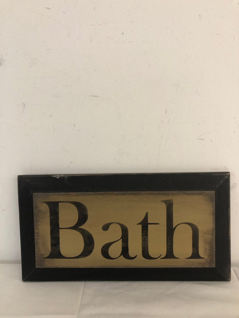 WOOD "BATH" WALL HANGING.