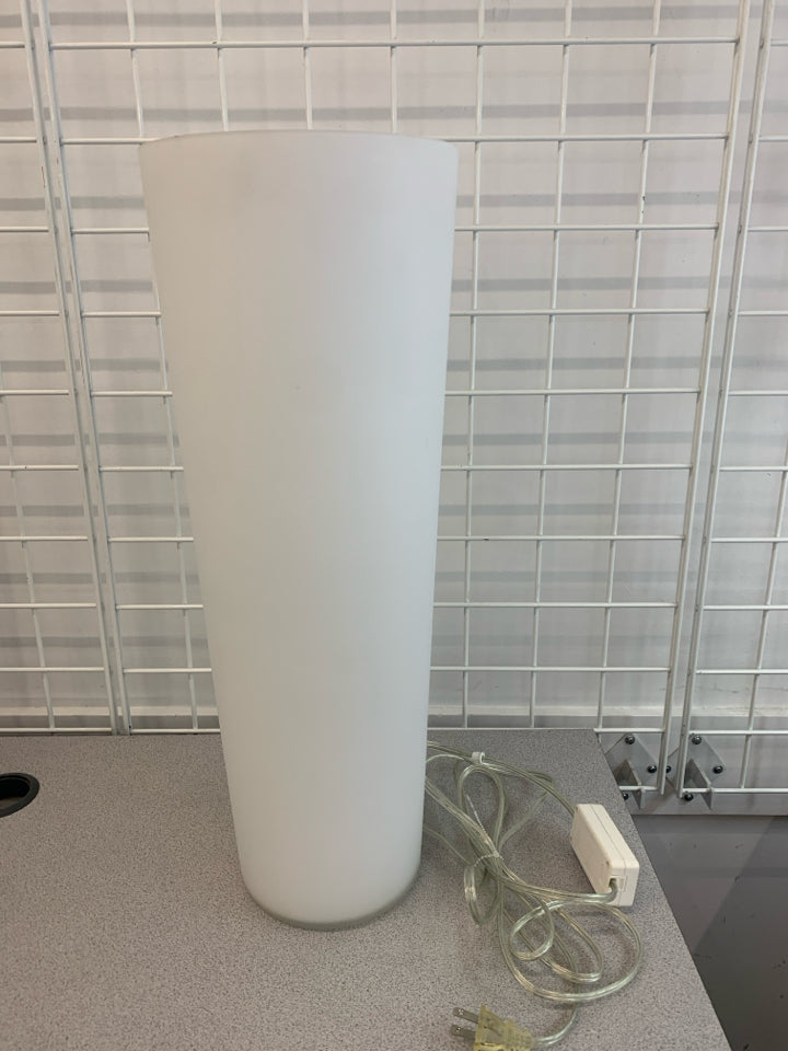 CYLINDRICAL TABLE/FLOOR LAMP W/FROSTED WHITE GLASS.