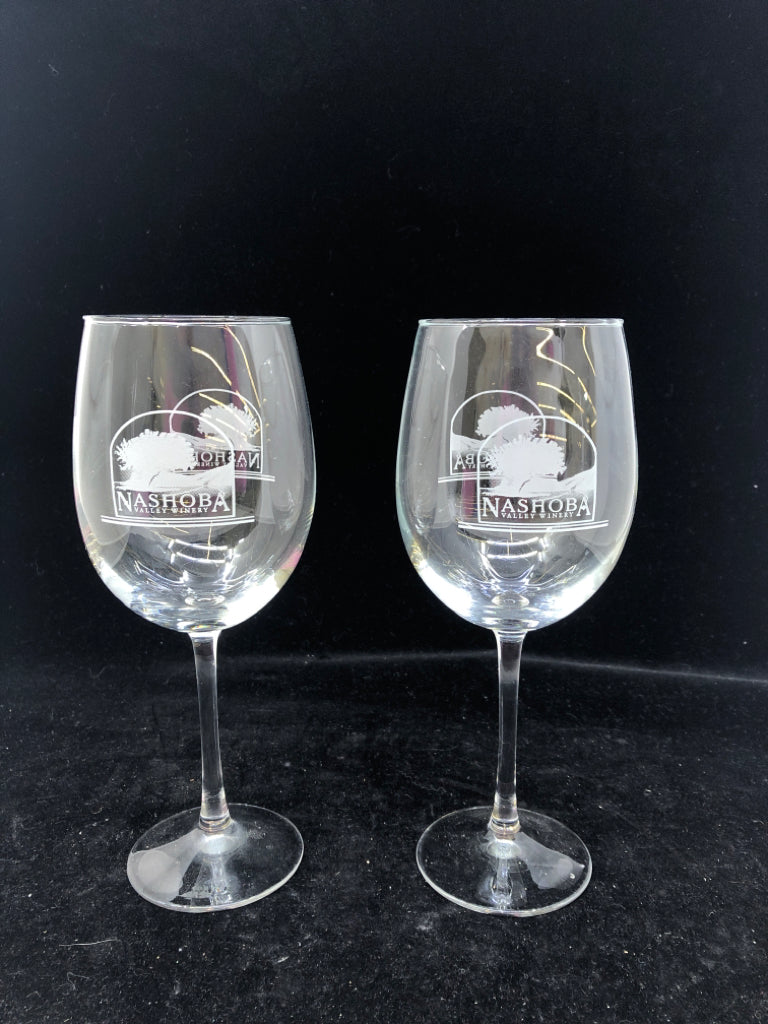 2 NASHOBA VALLEY WINERY LARGE WINE GLASSES.