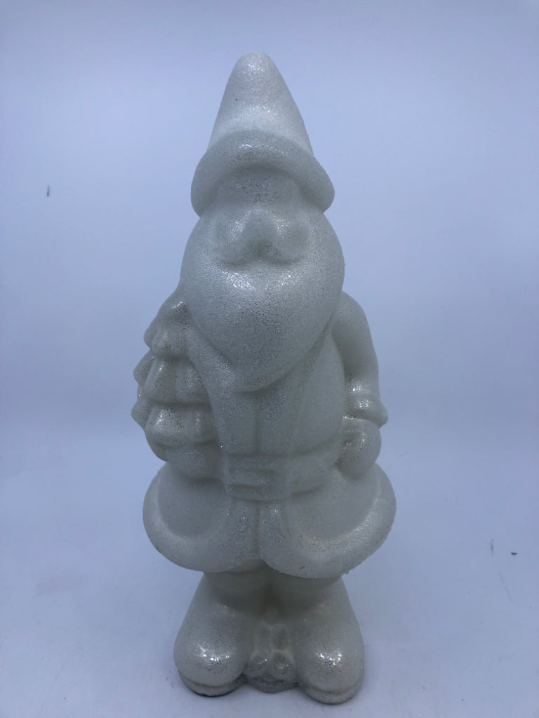 WHITE SPARKLE SANTA HOLDING SMALL TREE DECOR.
