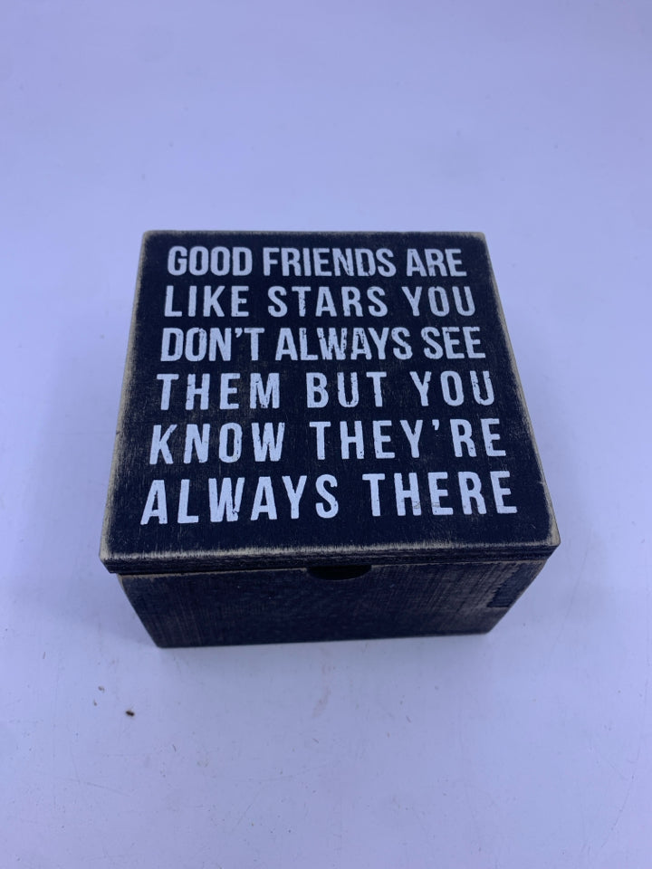 GOOD FRIENDS WOOD BOX W/FLIP LID.