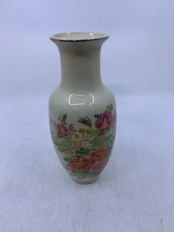 IVORY CRACKLE VASE W/ COLORFUL BOUQUET.