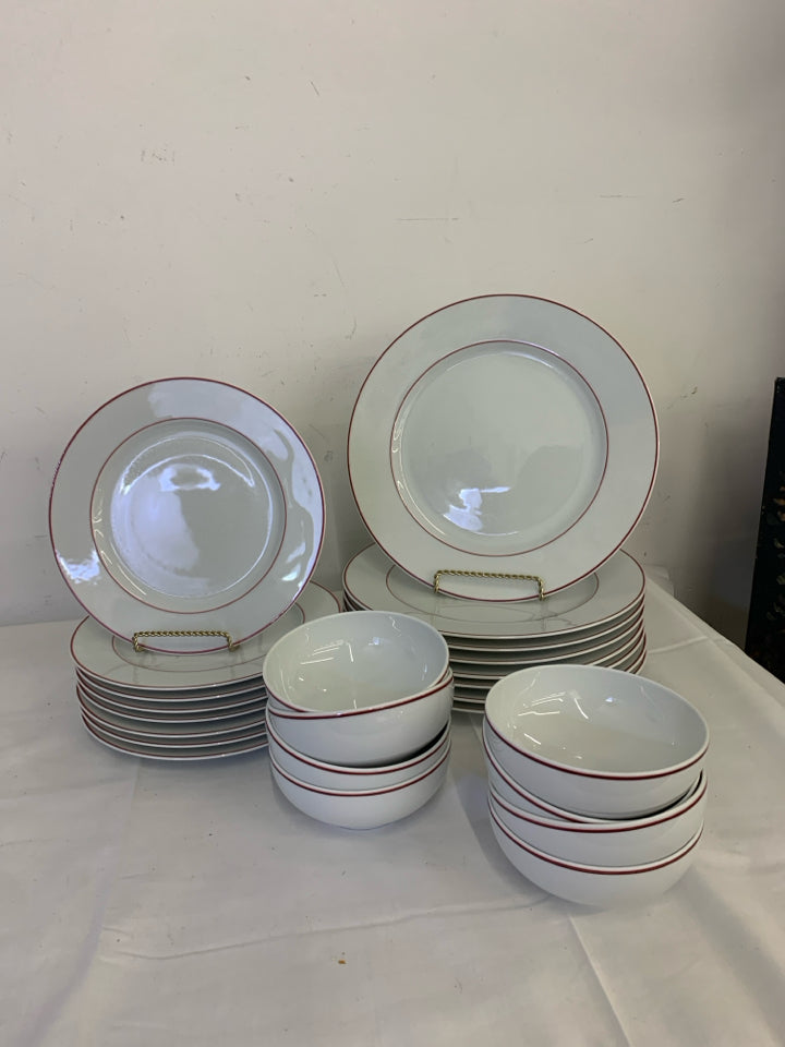 24 PC SET SERV FOR 8 RED RIMMED DISH SET.