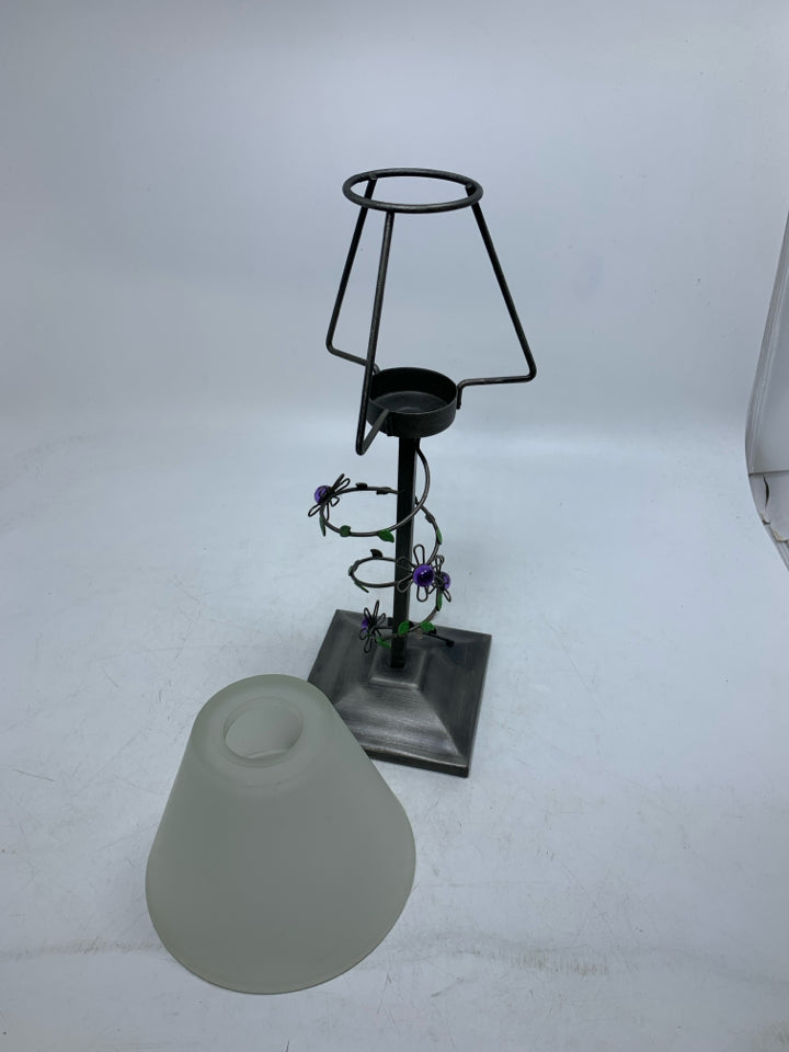 METAL TEA LIGHT CANDLE LAMP W/ FROST GLASS SHADE.