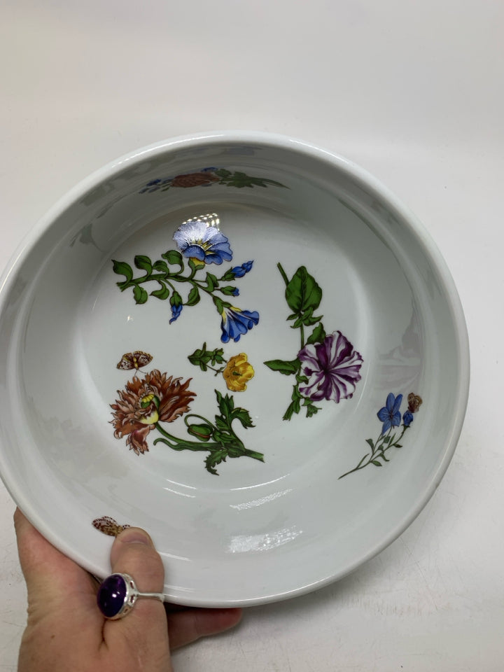 VTG COROLINE PATTERN FLOWERS/BUTTERFLIES RIBBED CIRCLE BAKING DISH.
