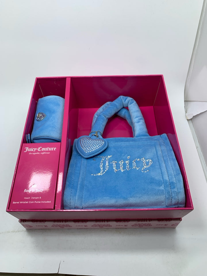 Juicy Couture Keep It Juicy Heart Dangle & Barrel Wristlet Coin Purse Set- NIB