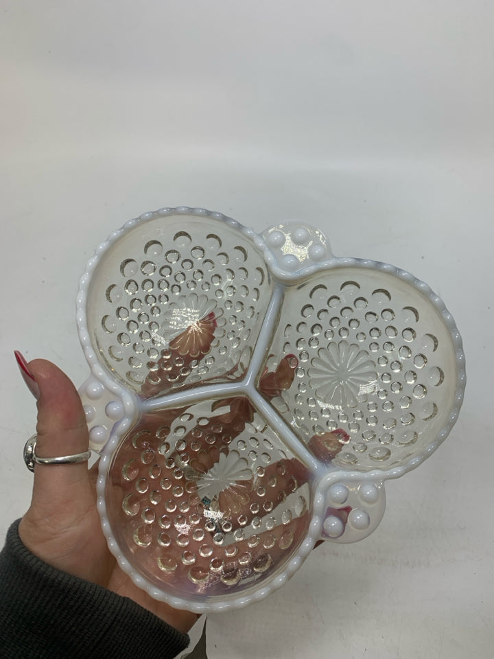 SMALL HOBNAIL DISH W/ WHITE EDGES.