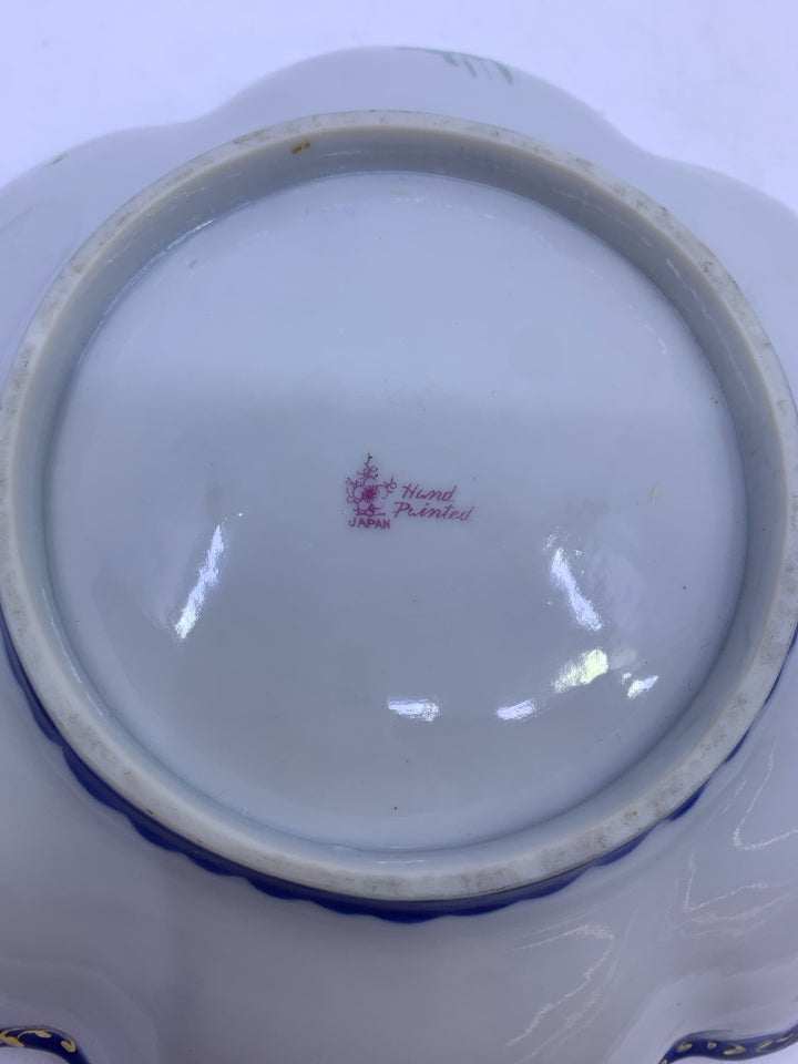 VTG PINK FLORAL W BLUE ACCENTS BOWL.