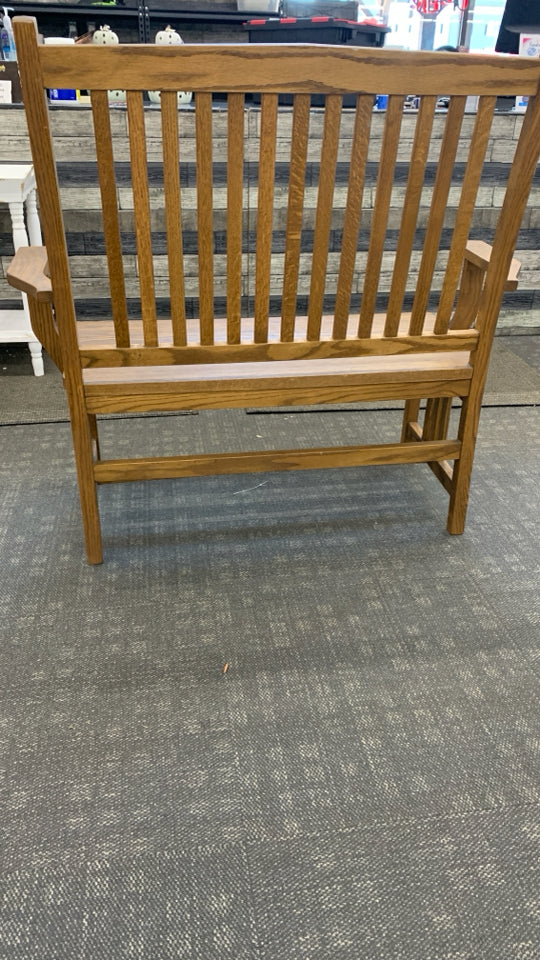TALL BACK WOODEN BENCH.