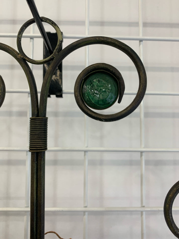 IRON DISTRESSED CANDLE HOLDER W/GREEN GEMS&PINK BUDDING WREATH WALL HANGING.