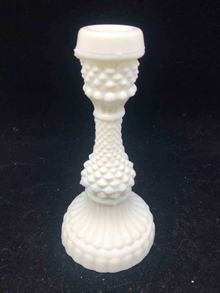 VTG WHITE MILK GLASS HOBNAIL CANDLE STICK.