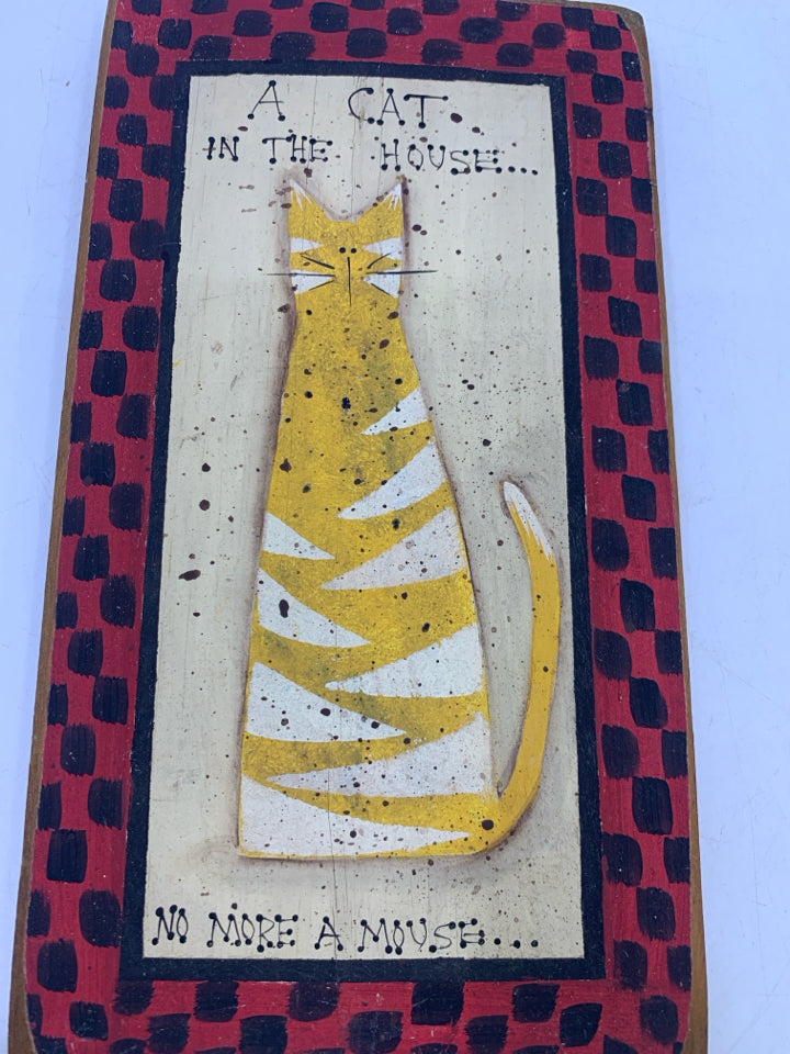 A CAT IN THE HOUSE PRIMITIVE STYLE CHECKERED.