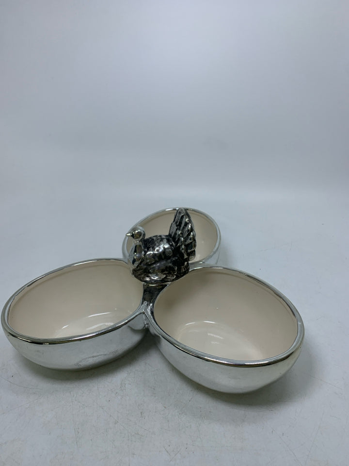 SILVER 3 FUSED BOWL SERVING PIECE W/ TURKEY BOSTON WAREHOUSE.