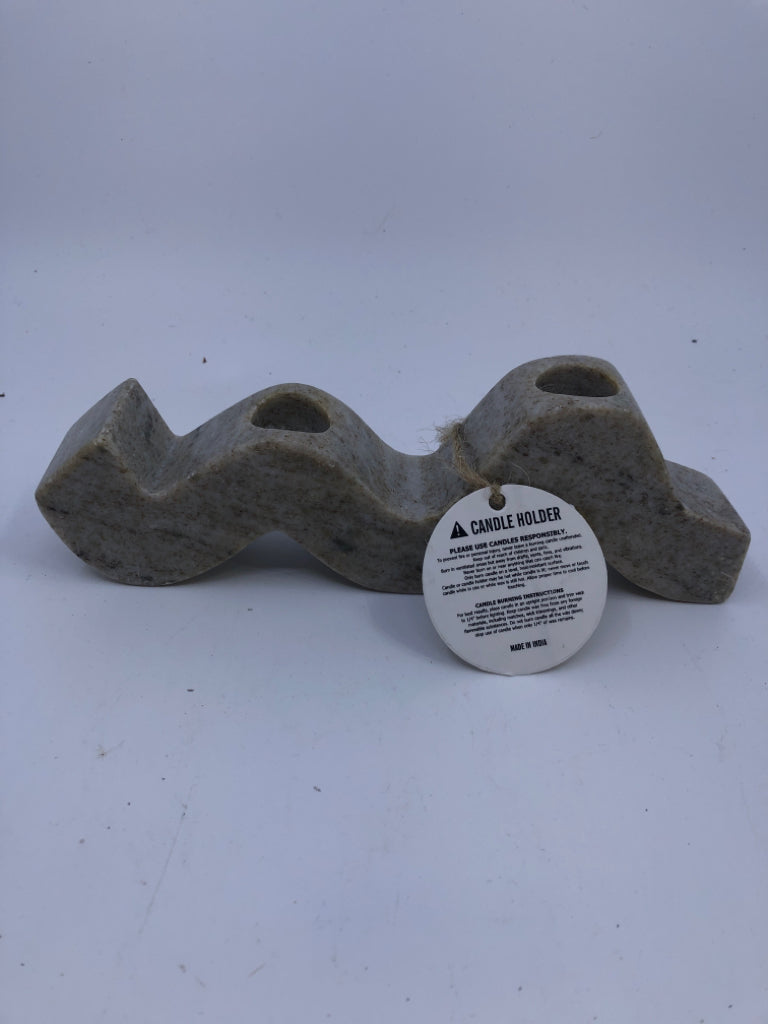 2 STONE WAVY TAPER CANDLE HOLDERS.