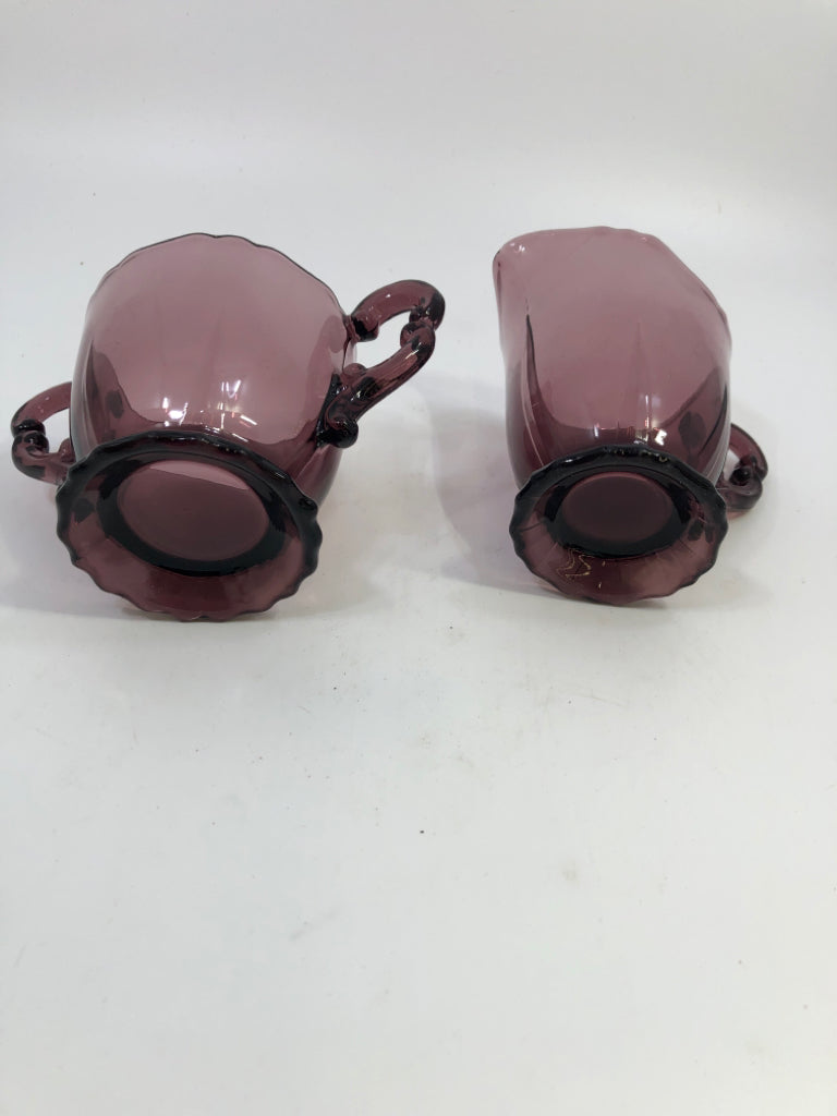 VTG PURPLE GLASS SUGAR AND CREAMER SET.