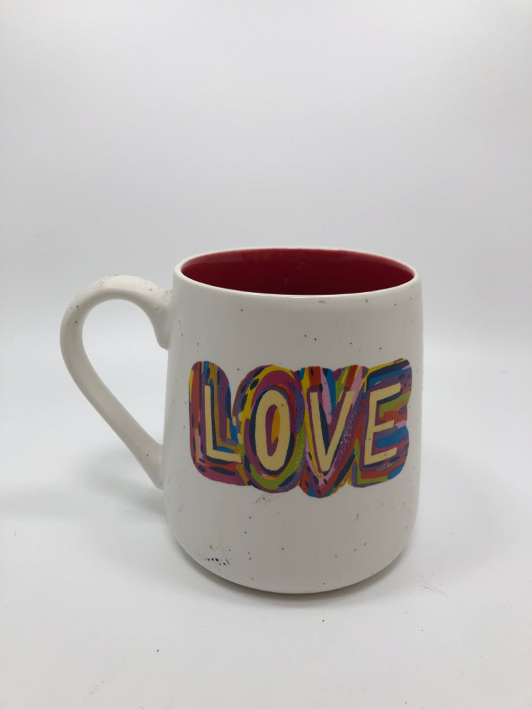 SPECKLED LOVE CERAMIC MUG W/RED INSIDE.
