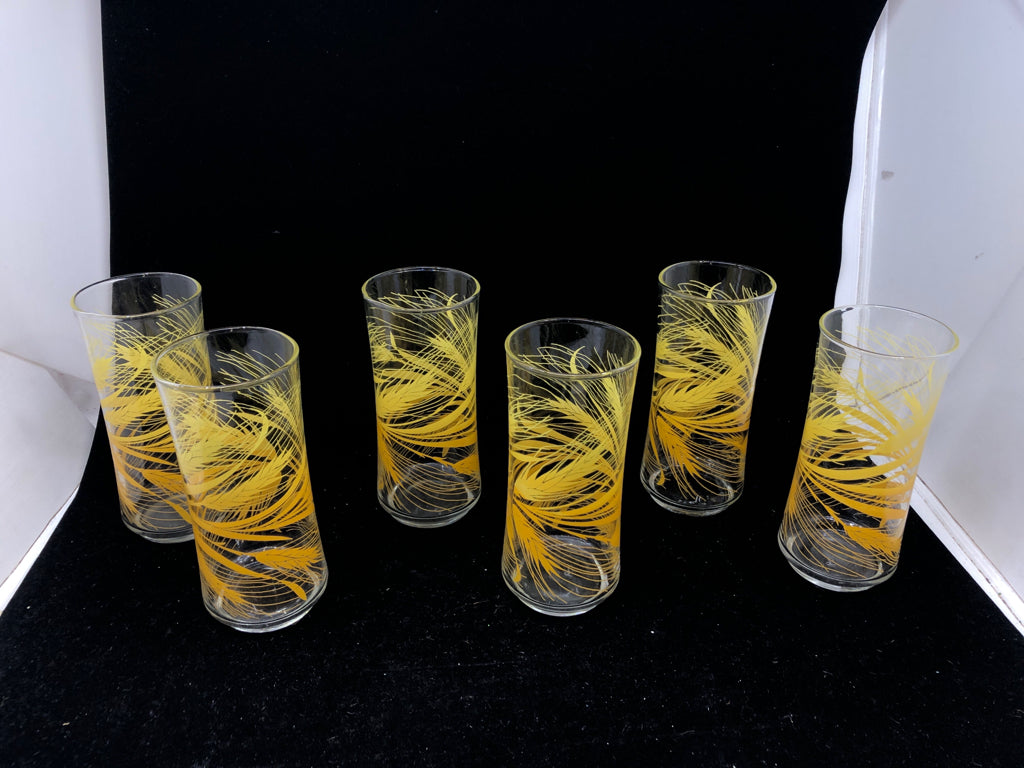 6PC YELLOW WHEAT PATTERN GLASSES.