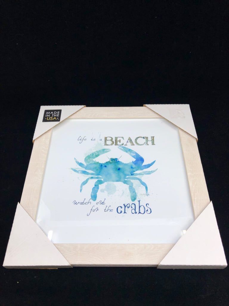 NEW LIFE IS A BEACH BLUE CRAB WALL ART.