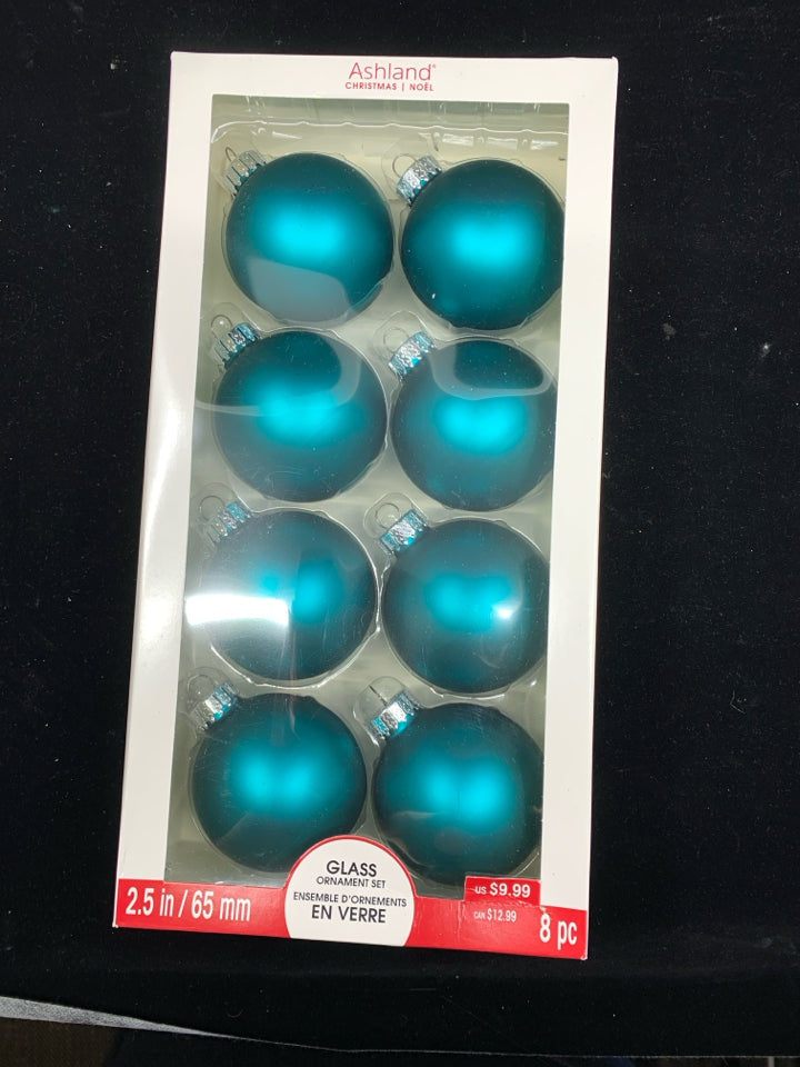 NIB TEAL ORNAMENTS.