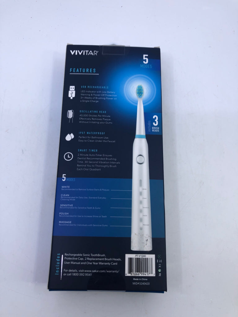 NIP TOOTHBRUSH RECHARGEABLE SONIC VIVITAR.